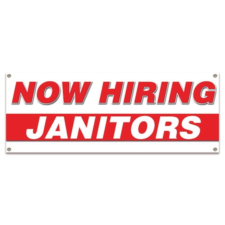 Signmission Now Hiring Janitors Banner Apply Inside Accepting Application Single Sided B-30264